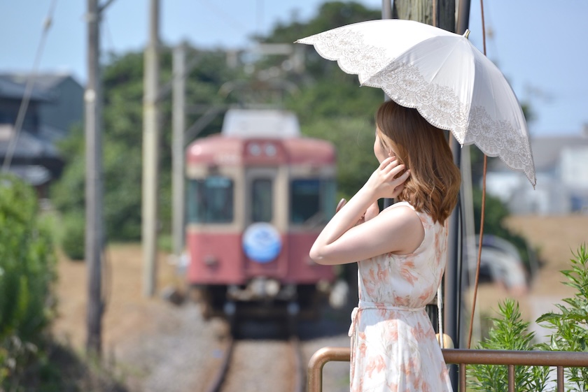 Passengers traveling on the Choshi Electric Railway.