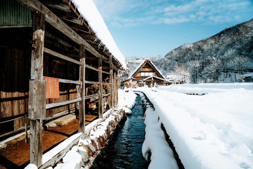 Icy Shirakawa-go during winter.
