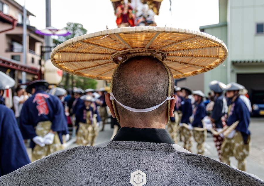 Ceremonial participants gather at Takayama Spring Festival.