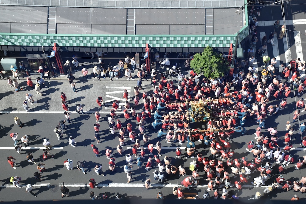 Aerial shots of the procession at Sanja Matsuri in Tokyo.
