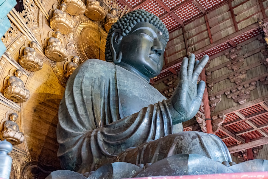The Great Buddha at Todai-ji Temple (Nigatsudo Hall), Nara.
