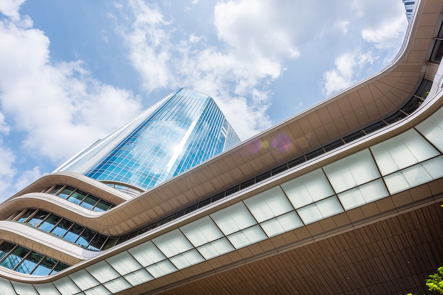 One of the futuristic high rise buildings that make up Takanawa Gateway City.