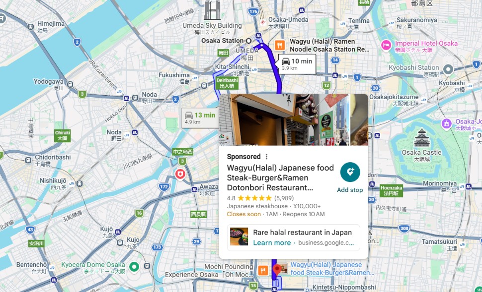 Dotonbori restaurant Wagyu (Halal) Japanese steakhouse map Dotonbori restaurant Wagyu (Halal) Japanese steakhouse map