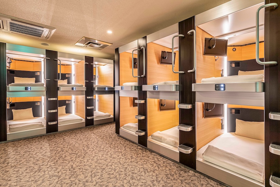 A capsule-style hostel.