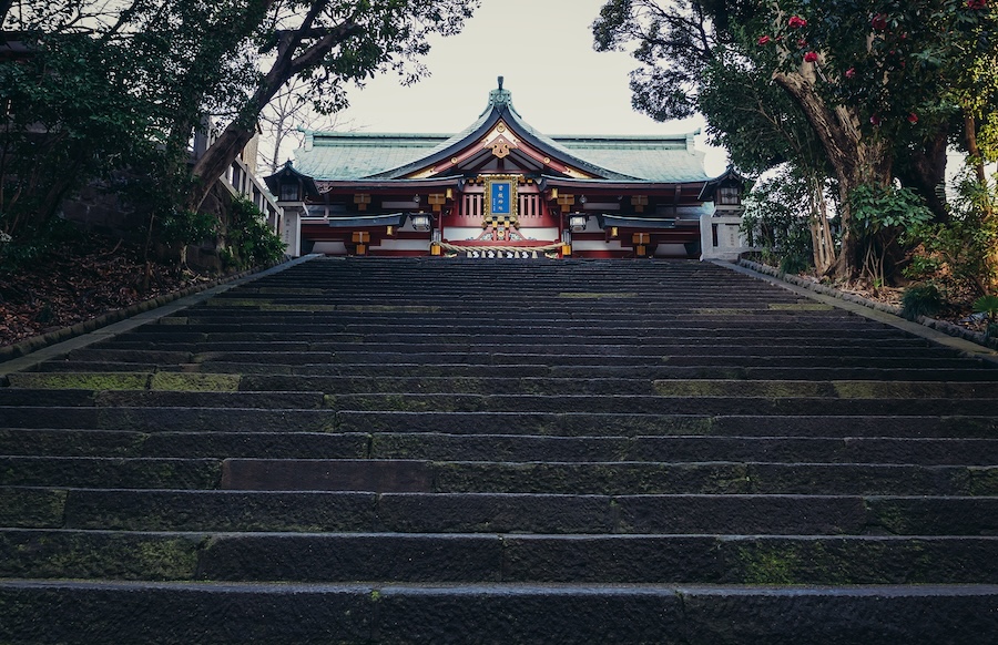 Steps leading up to Hie Shrine, Tokyo. Steps leading up to Hie Shrine, Tokyo.