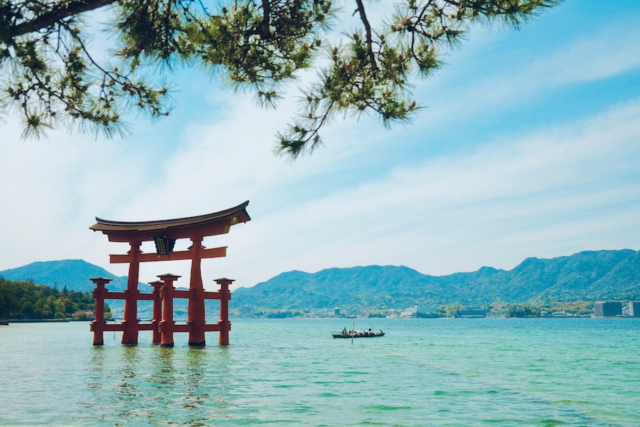 The famous 'floating' torii gate in the waters near Miyajima, Hiroshima. The famous 'floating' torii gate in the waters near Miyajima, Hiroshima.