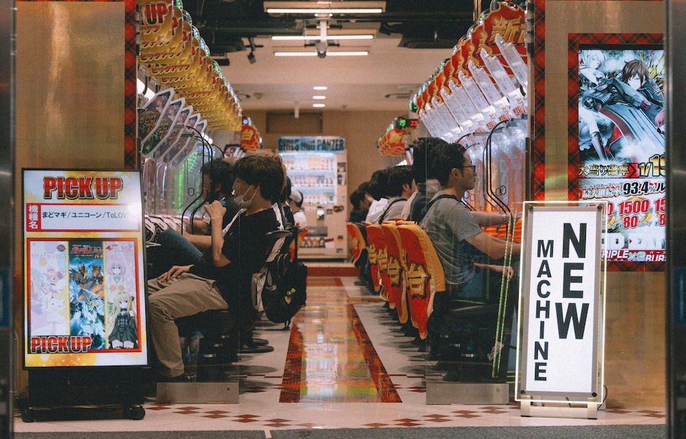 A pachinko parlour in Japan. A pachinko parlour in Japan.