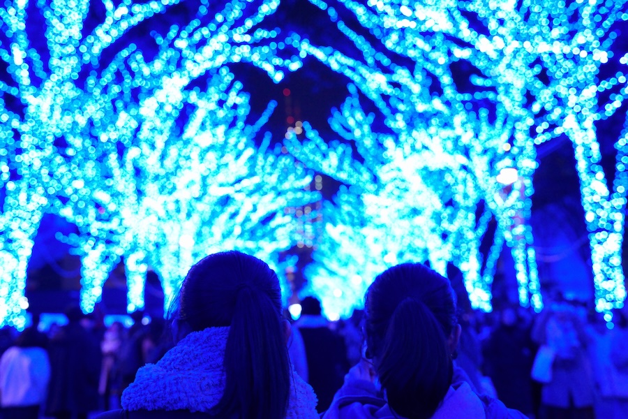 Two friends enjoying Shibuya Blue Cave. Two friends enjoying Shibuya Blue Cave.