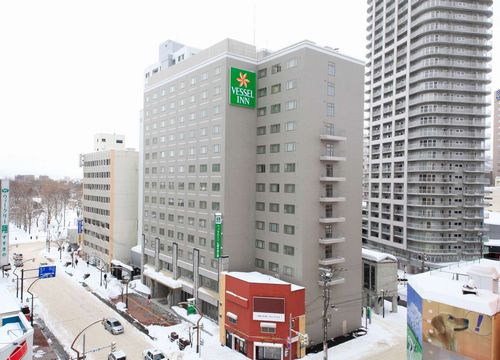 Hotel facade in winter photo